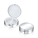 Custom Silver Plated Metal Round Pill Box with 2 compartments(screened), 2 1/8