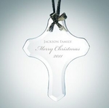 Custom Beveled Cross Shape Jade Glass Ornament Award, 4 1/2