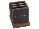 Custom 4 Solid Walnut Wood Square Coasters & Wood Stand with Leather Inserts