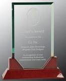 Custom Jade Rectangle Glass Award with Rosewood Base, 7 3/4