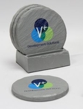 Custom 4-Pc Round Shale-Texture Coaster Set w/Base (UV Print), 4
