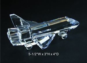 Custom Space Shuttle optical crystal award trophy., 5.5" L x 3" W x 4" H