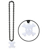 Custom Black Chain Beads w/ Skull & Crossbones Medallion, 36