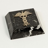 Custom Black Marble Paperweight With Brass  Symbol (Screened)