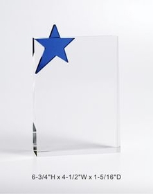 Custom Blue Star Crystal Award Trophy., 6.75" L x 4.5" W x 1.3125" H