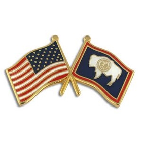 Blank Wyoming & Usa Crossed Flag Pin, 1 1/8" W