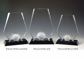Custom Premier Golf Optical Crystal Award Trophy., 8" L x 6.125" W x 3.5625" H