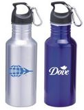 Custom 22 Oz. Aluminum Wide mouth Bottle with Carabiner, Silver, blue