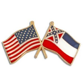 Blank Mississippi & Usa Crossed Flag Pin, 1 1/8" W