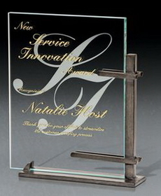 Custom Medium Celebrity Jade Glass Award, 6" W X 7 1/4" H X 1 3/4" D