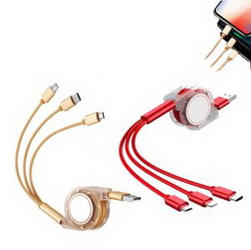 Custom 3-in-1 Retractable Charging Cable, 1 3/4" W x 1 5/8" H x 11/16" L