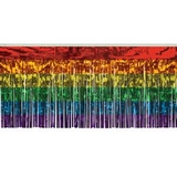 Blank 1-Ply Flame Resistant Metallic Rainbow Fringe Drape, 10' L x 15