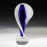 Custom Frosted Sapphire Art Glass Award & Clear Optical Crystal Base, 7