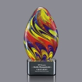 Custom Hibiscus Hand Blown Art Glass Award w/ Black Base, 5 1/2