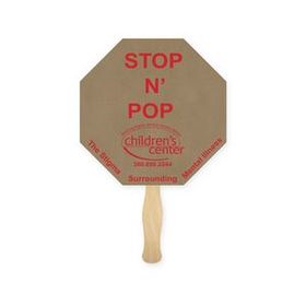Custom Fan - Octagon Stop Sign Recycled Sandwich Paper Hand Fan -Wood Stick Handle