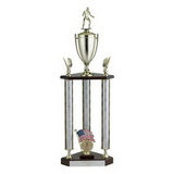 Custom Silver Moonbeam Figure Topped Triple Column Trophy w/2