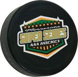 Custom Official Black Rubber Hockey Puck With Full Color Decal, 3