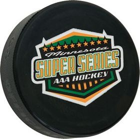 Custom Official Black Rubber Hockey Puck With Full Color Decal, 3" Diameter X 1" Thick