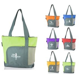 Custom Two-tone Polyester Zippered Tote Bag, 16.5" W x 14.5" H x 4.5" D
