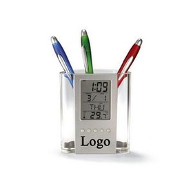 Custom Multifunctional Clock Pen Box, 4.7"" L x 4.1"" W x 2.1"" H
