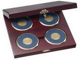 Custom Cherry Wood Presentation Cases with 4 Round Solid Brass Coasters