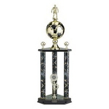 Custom Triple Marbled Column Trophy w/Soccer Ball on Riser & 2