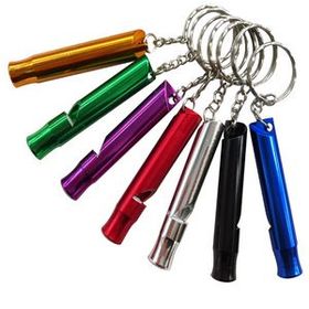 Custom Metal Whistle Keychain, 1 4/5" L x 2/5" W