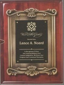 Blank Rosewood Piano Finish Plaque w/ Antique Bronze Casting & Black Engraving Plate (9"x12")
