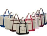 Custom Large Cotton Boat Tote Bag with Front Pocket and Interior Zippered Pocket, 22