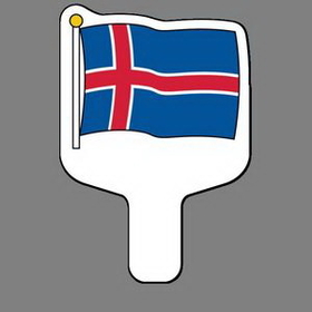 Custom Hand Held Fan W/ Full Color Flag Of Iceland, 7 1/2" W x 11" H
