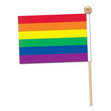 Custom Rainbow Rayon Flag w/ Ball Tipped Wooden Dowel, 4