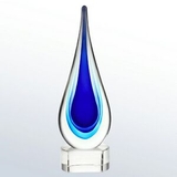 Custom Large Blue Teardrop Designer Art Glass Award, 12.5