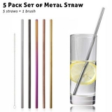 Custom 5 Pack Metal Straws Set with Brush, 10.5 Inch Length, 0.25 Inch Diameter, 266*6 MM, 1.57