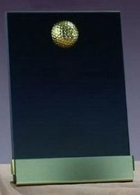 Custom Gold Golf Smoked Glass Plaque w/ Base (4"x6.5")