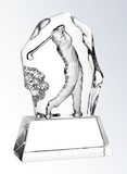 Custom Molten Glass Golfer on Crystal Base Action Award, 6-1/2
