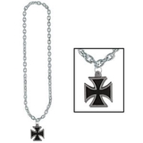 Custom Silver Chain Beads w/ Iron Cross Medallion, 36