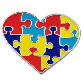Blank Autism Heart Shape Puzzle Lapel Pin, 1" W