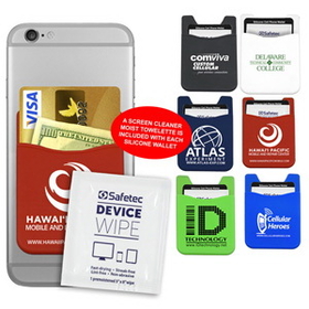 Custom Silicone Cell Phone Wallet & Screen Cleaner Towelette, 2 1/4" W x 3 3/8" H