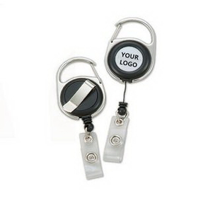 Custom Oval Metal/ Plastic Carabiner Retractable Badge Reel, 1 1/4" Diameter