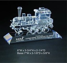 Blank Engine optical crystal award trophy., 6" L x 3.75" W x 2.25" H