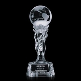 Custom Athena Globe On Hand Optical Crystal Award, 12