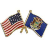 Blank Michigan & Usa Crossed Flag Pin, 1 1/8