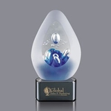 Custom Galaxy Hand Blown Art Glass Award w/ Black Base, 5 3/4