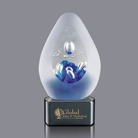 Custom Galaxy Hand Blown Art Glass Award w/ Black Base, 5 3/4" H x 3" W x 3" D