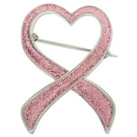 Blank Pink Glitter Heart Ribbon Pin, 1 1/2" H X 1" W