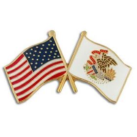 Blank Illinois & Usa Flag Pin, 1 1/8" W