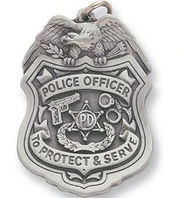 Police Officer Shield Pewter Key Chain
