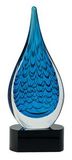 Custom Blue Rain Drop Art Glass on Black Base, 12 1/2
