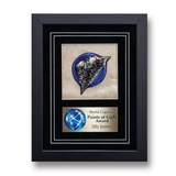 Custom Blue Wisp Framed Art Glass Award w/ Ebony Wood Frame & Black Suede Matte, 10