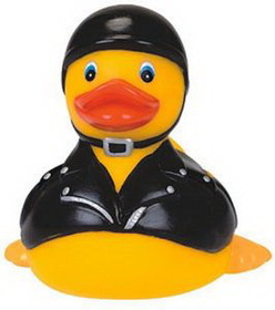 Custom Rubber Biker Duck, 3 1/4" L x 3" W x 3 1/8" H